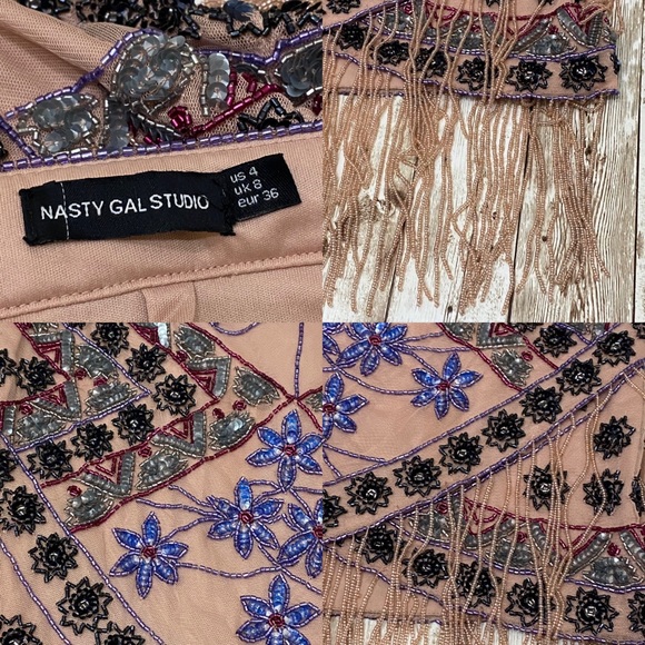 Nasty Gal Studio Joni Embellished Beaded Boho Skirt Size 4 - Picture 15 of 16